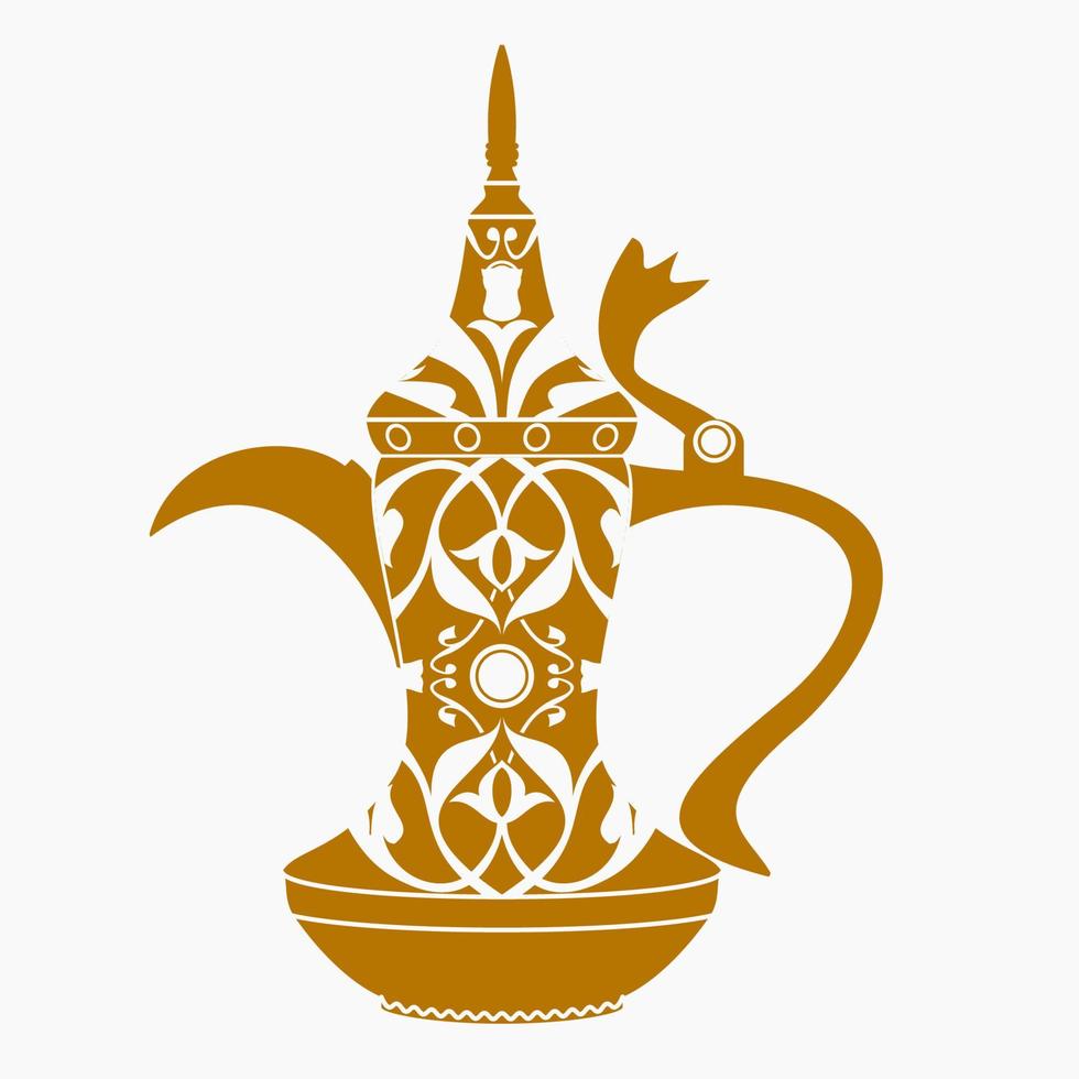 redigerbar antik dallah arab kaffe pott vektor illustration med platt svartvit stil och detaljerad mönster för Kafé och mitten östra kultur och tradition relaterad design