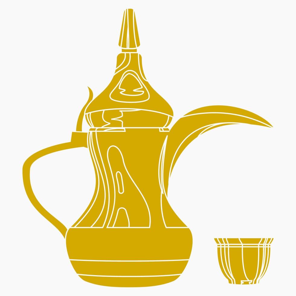 redigerbar sida se traditionell arab kaffe i finjan demitasse kopp och dallah pott vektor illustration i platt svartvit stil för Kafé design med arab mitten östra och islamic kultur tradition