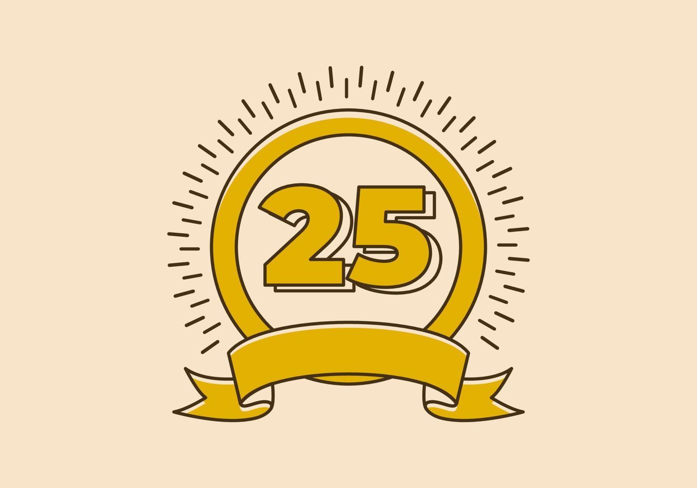 Vintage gelbes Kreisabzeichen mit der Nummer 25 darauf vektor