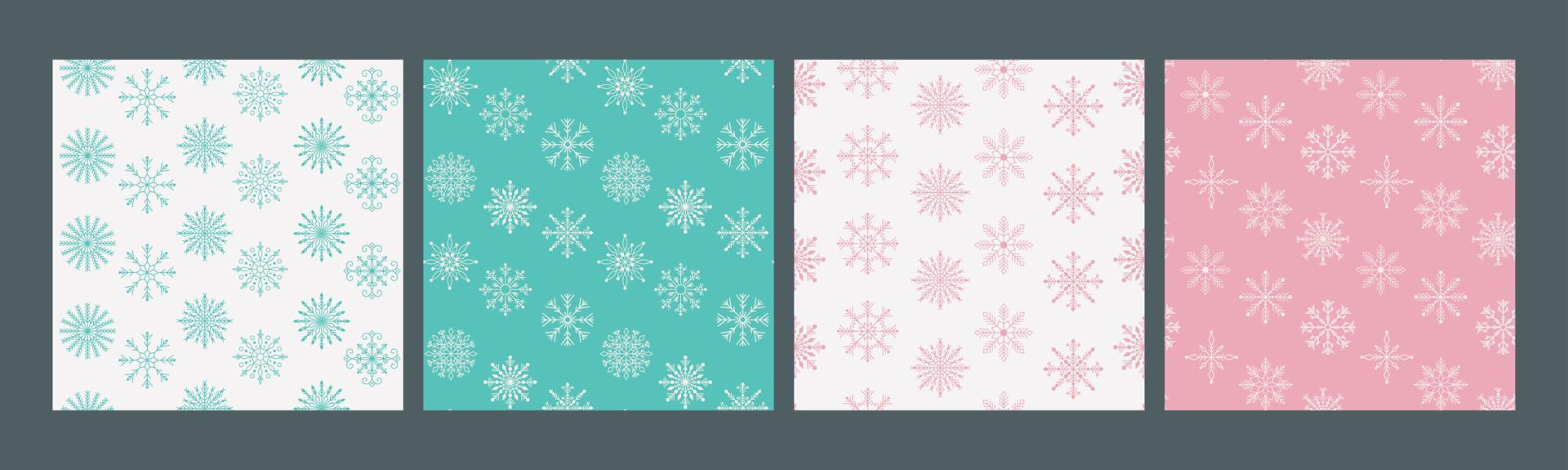 glad jul och Lycklig ny år uppsättning av sömlös mönster med olika snöflingor. modern hand dra illustrationer. färgrik samtida konst vektor