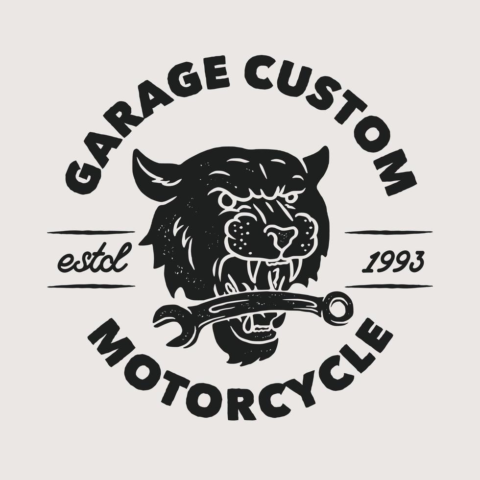 hand dragen årgång stil av jaguar logotyp, motorcykel och garage beställnings- logotyp bricka vektor