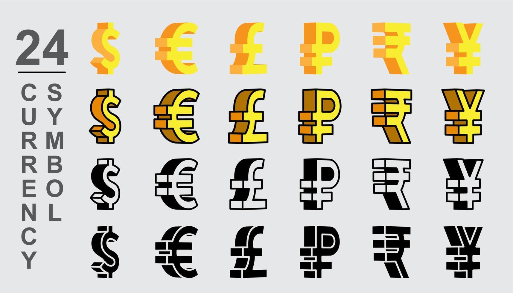 Währungssymbol-Icon-Set isoliert auf blauem Hintergrund. vektor