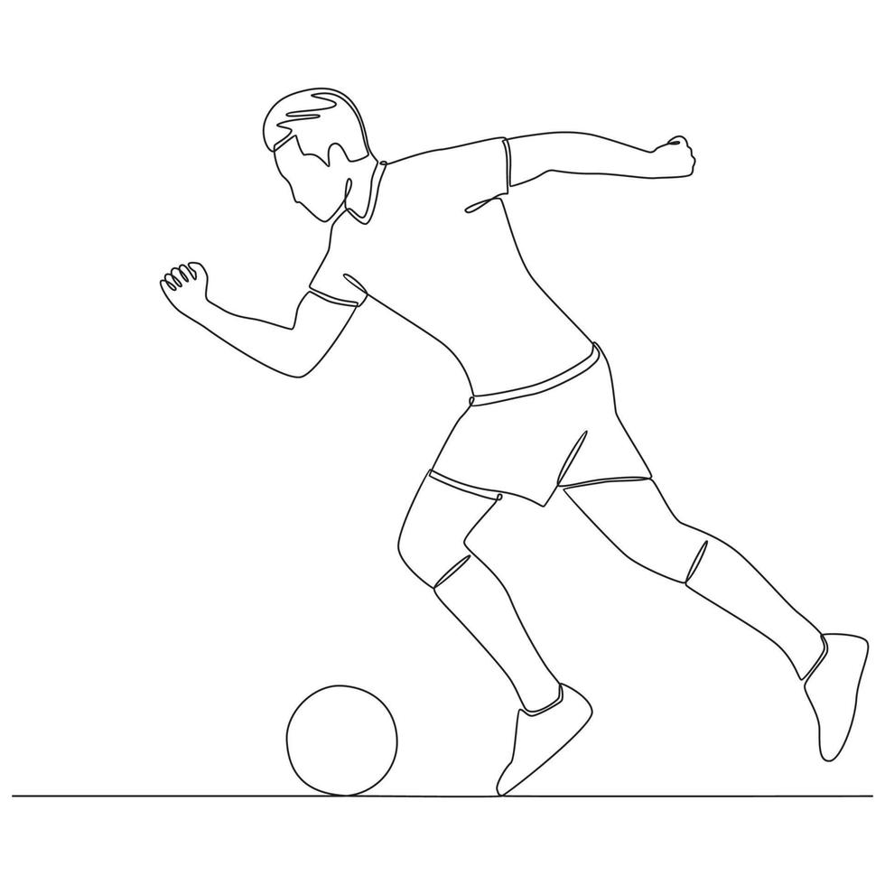 kontinuerlig linje teckning fotboll spelare vektor linje konst illustration