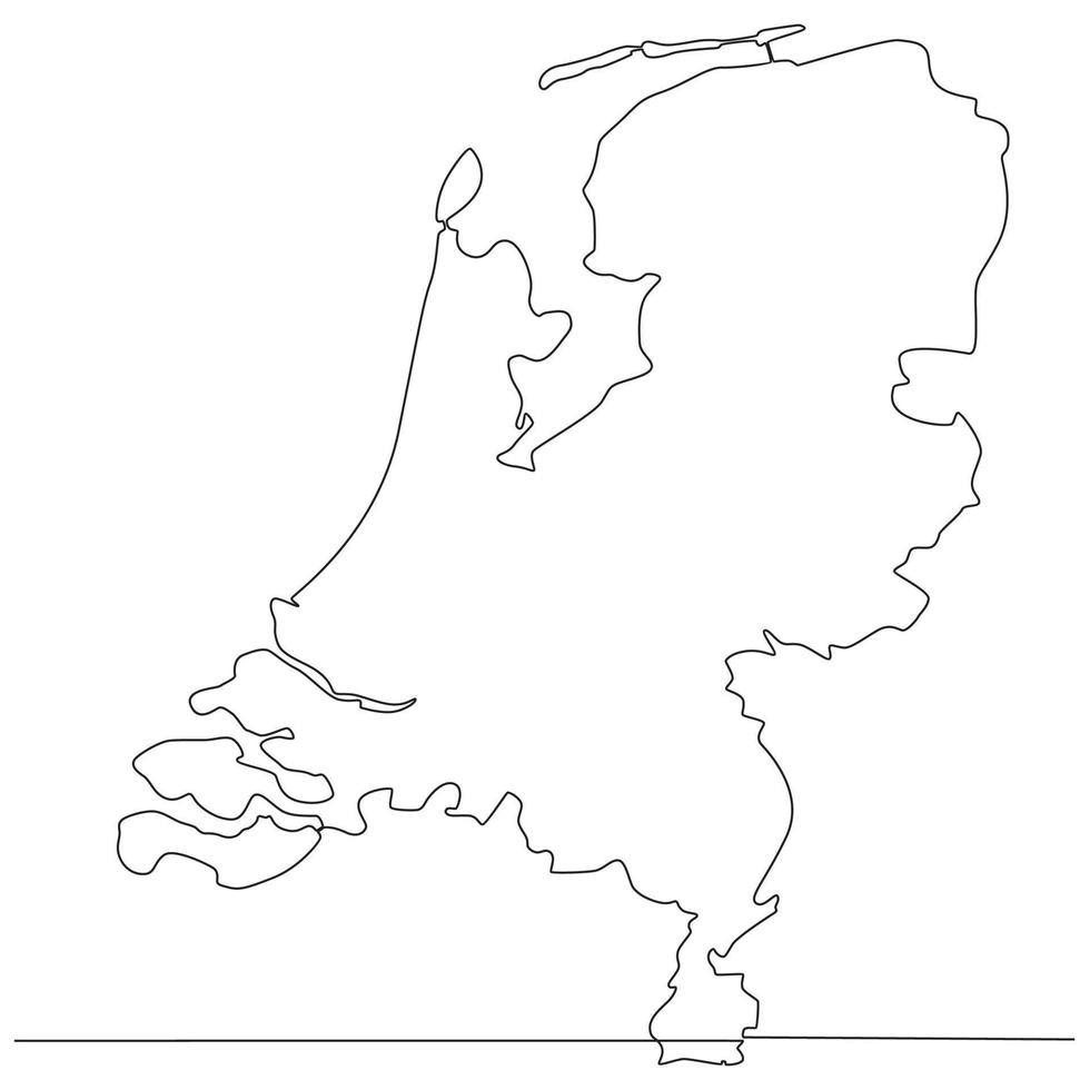 kontinuerlig linje teckning av Karta Nederländerna vektor linje konst illustration