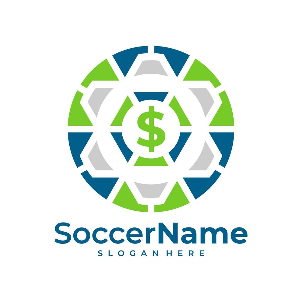 pengar fotboll logotyp mall, fotboll logotyp design vektor