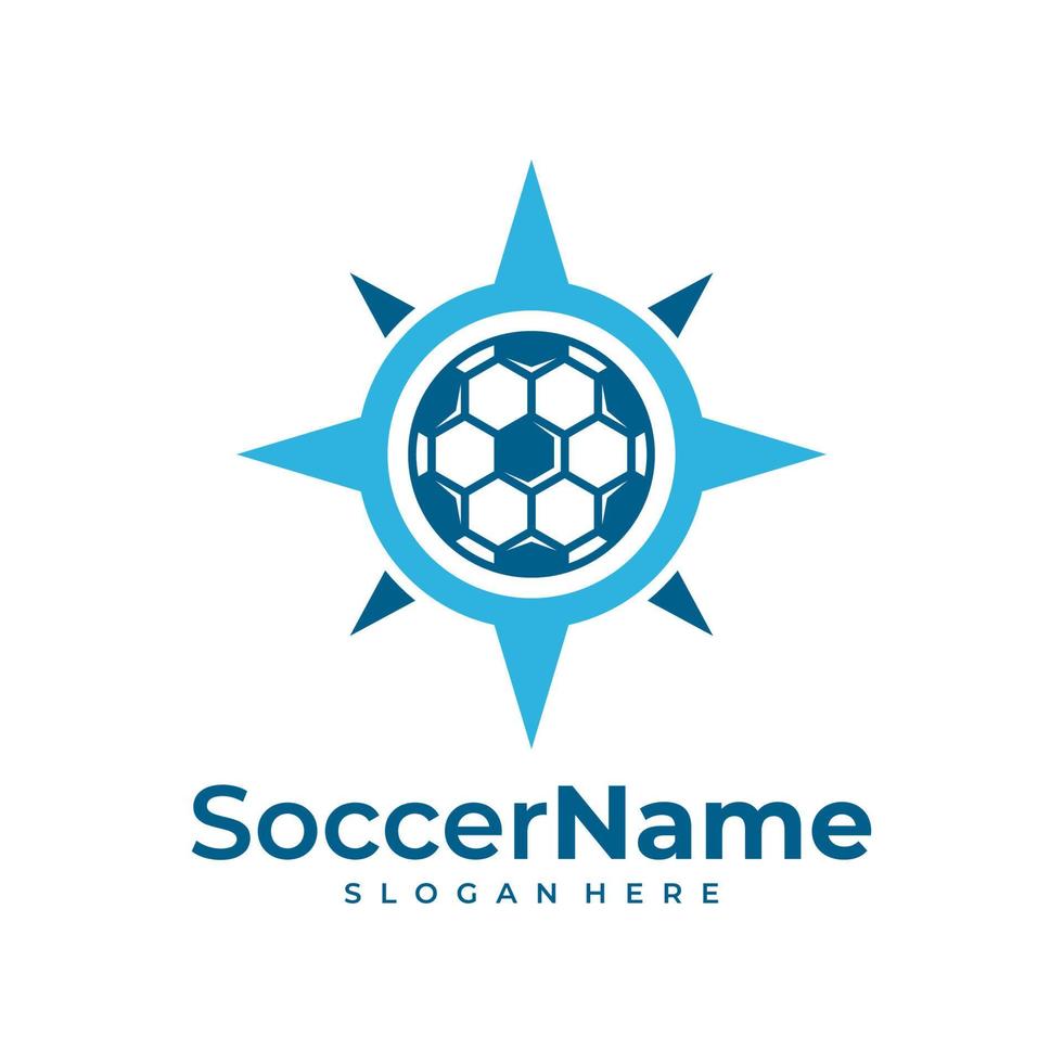 Kompass-Fußball-Logo-Vorlage, Fußball-Logo-Design-Vektor vektor