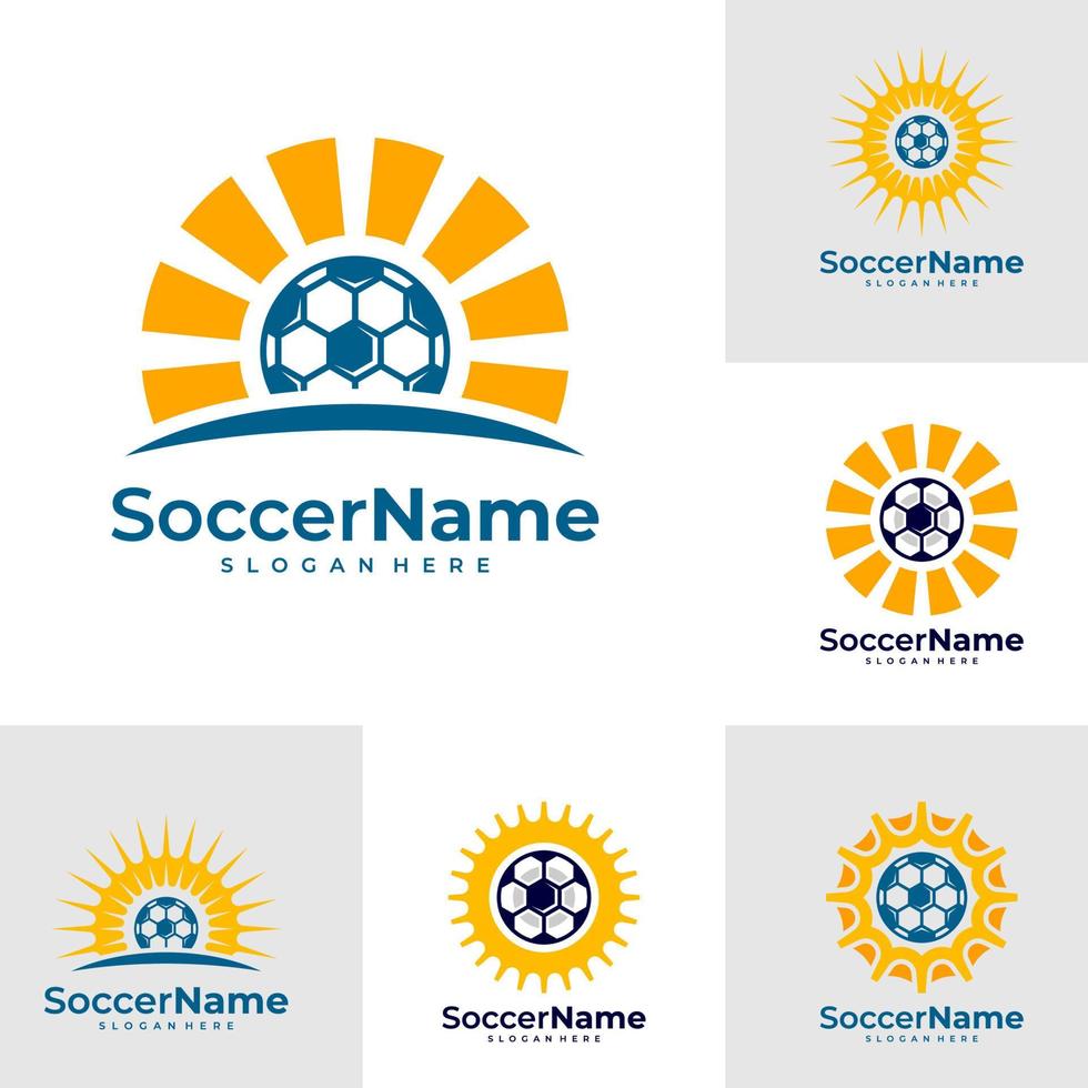 uppsättning av Sol fotboll logotyp mall, fotboll logotyp design vektor