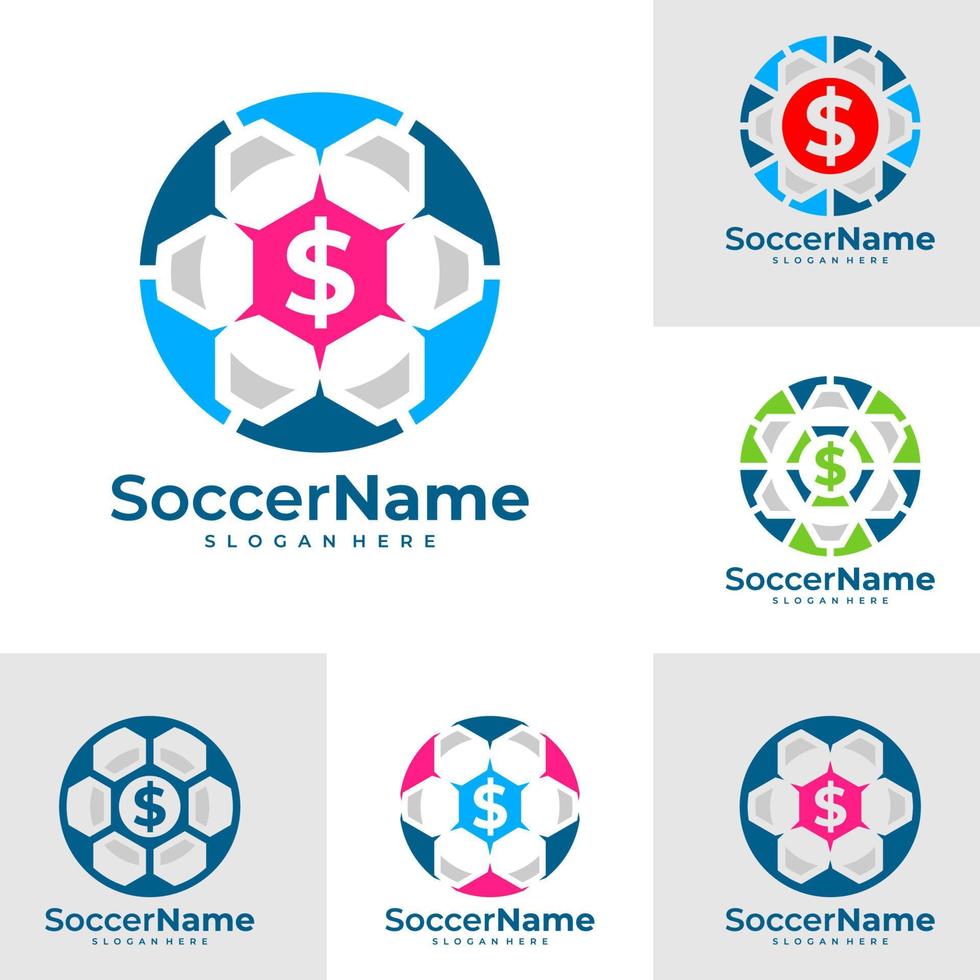 uppsättning av pengar fotboll logotyp mall, fotboll logotyp design vektor