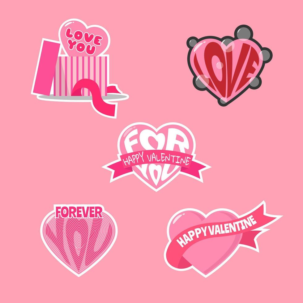 uppsättning av valentine klistermärken med olika kärlek stil vektor