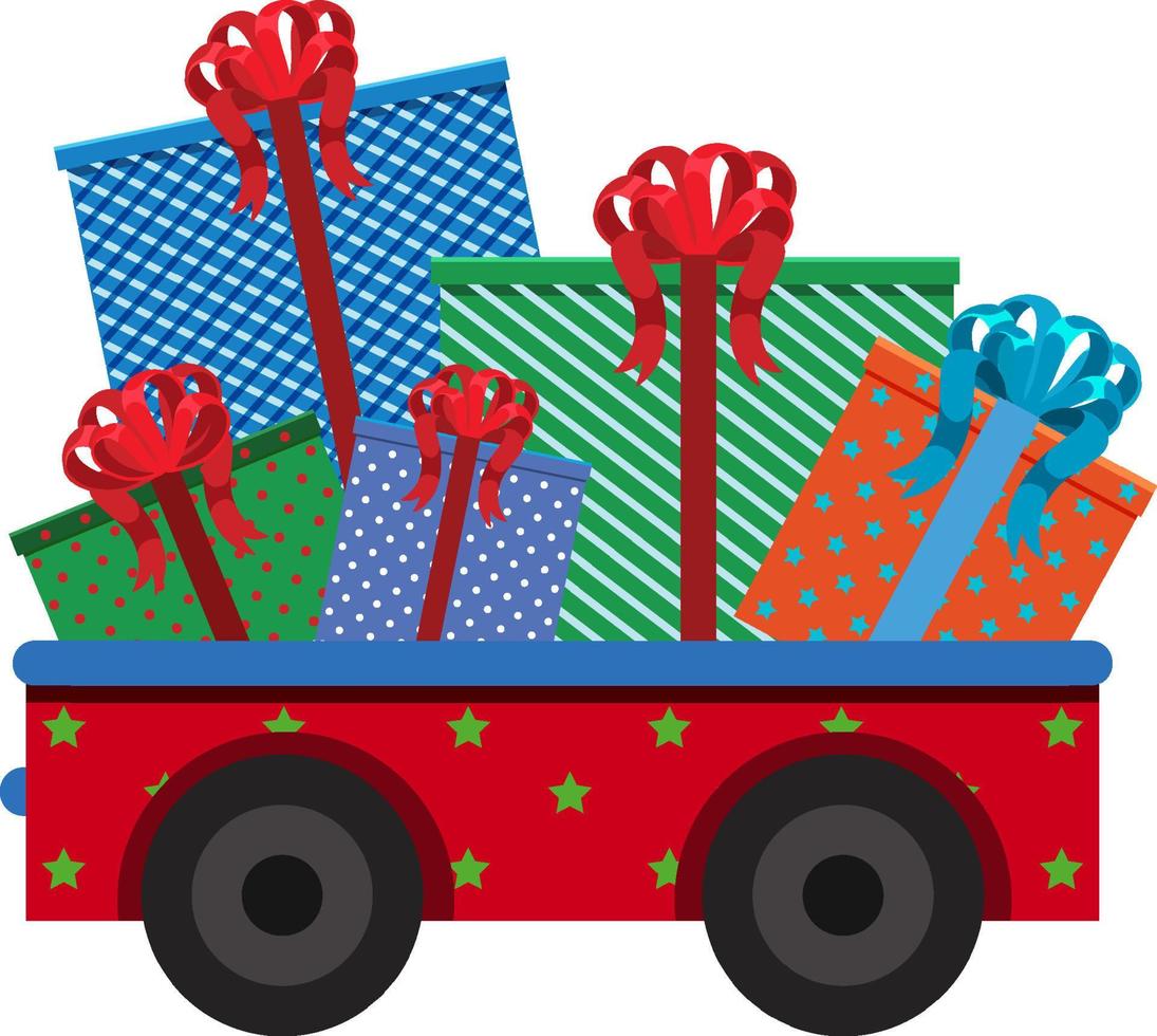 jul gåva lådor på vagn vektor