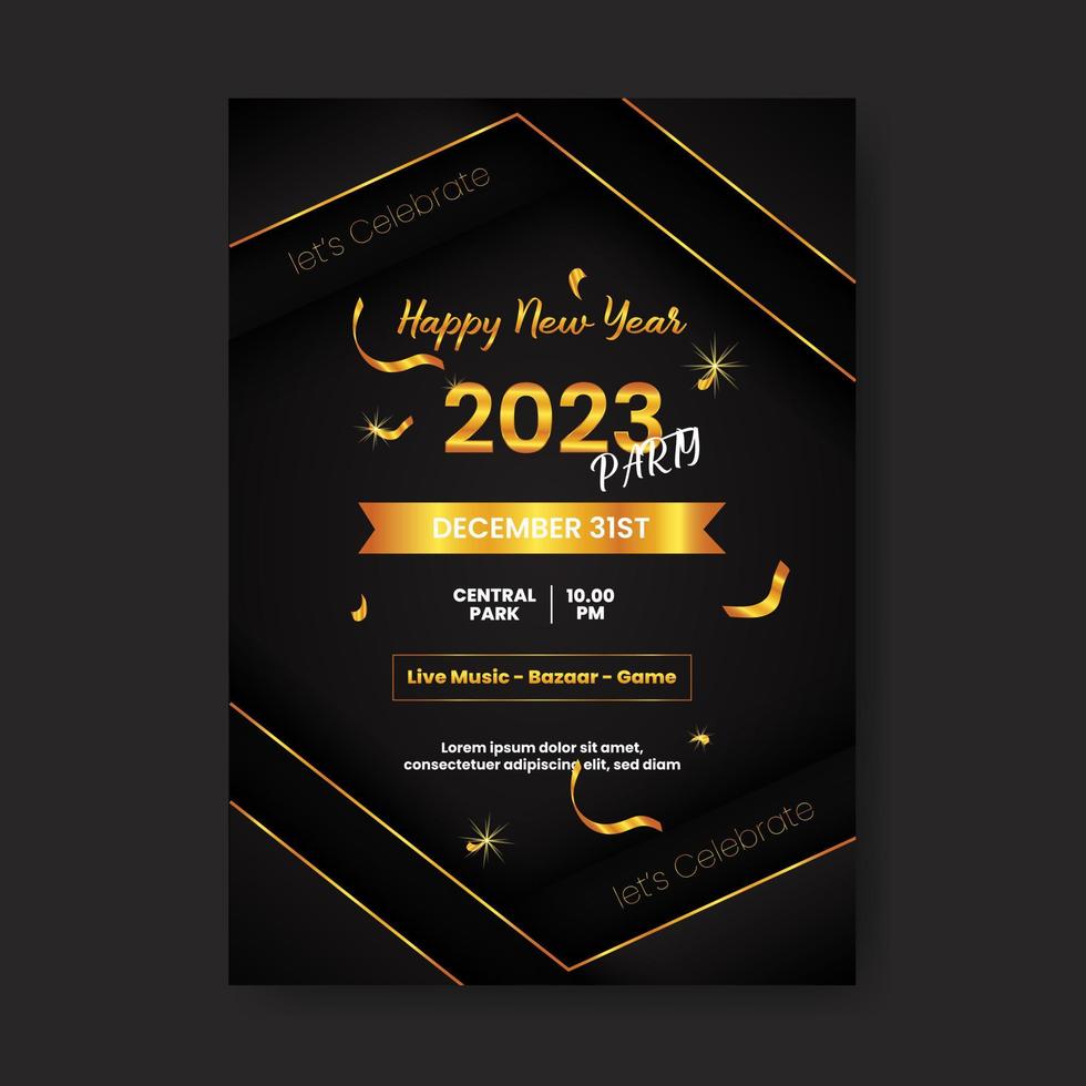 schwarz und gold vertikales plakat neujahr 2023 vorlagendesign vektor