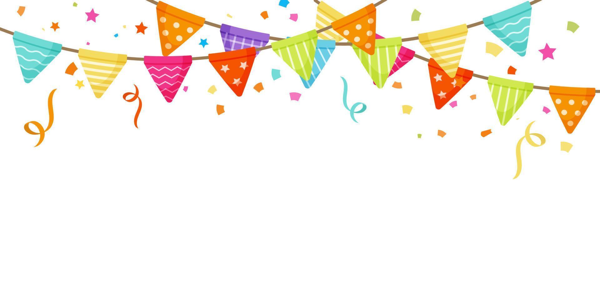 Party-Feier-Hintergrund mit Konfetti und Fahnen vektor