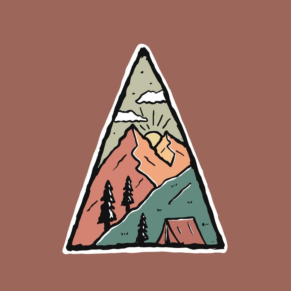 das camp auf bergen natur tierwelt design für abzeichen, aufkleber, t-shirt design vektor