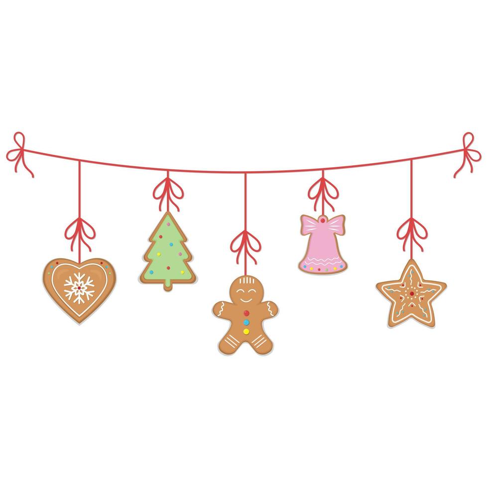 jul krans av ingefära småkakor, Färg vektor illustration i tecknad serie stil