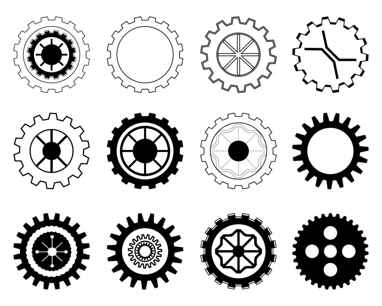 uppsättning av redskap hjul ikon element dekorativ teknologi grafisk design abstrakt bakgrund vektor illustration