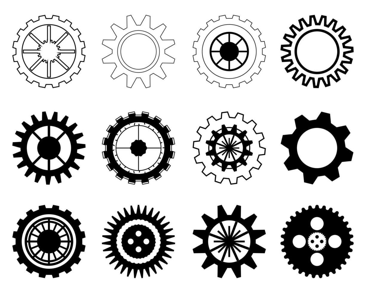 uppsättning av ikon element dekorativ redskap hjul teknik fabrik grafisk design abstrakt bakgrund vektor illustration 20221106