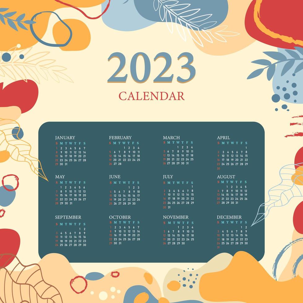 estetisk löv 2023 kalender mall vektor