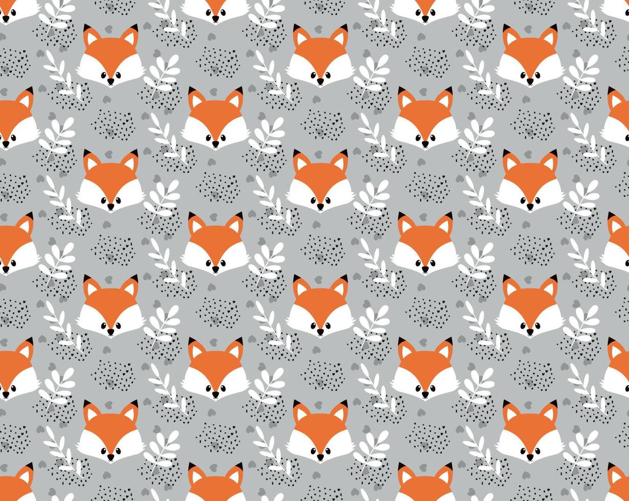 vektor söt tecknad serie räv sömlös mönster. orange räv s huvud på bakgrund. Bra för skriva ut, textil, tyger, tapet, dekoration.