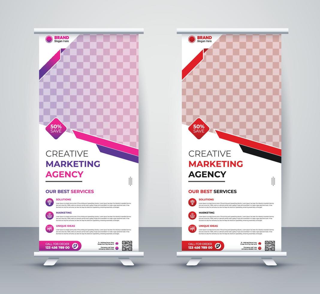 kreatives modernes unternehmensmarketing-rollup-standbanner und x-bannerdesign vektor