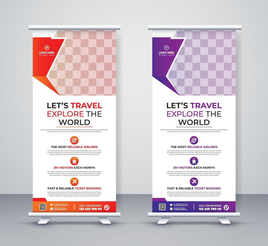 Reisebüro-Rollup-Banner, moderner Tour-Business-Firmenstand und X-Banner-Banner-Design vektor