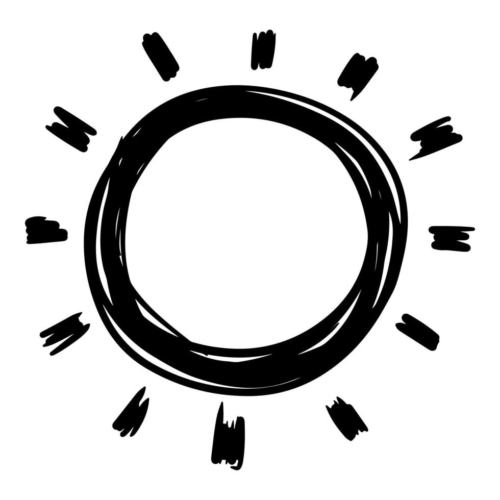 Gekritzelskizzenart der gezeichneten Illustration der Sonnekarikatur Hand für Konzeptdesign. vektor
