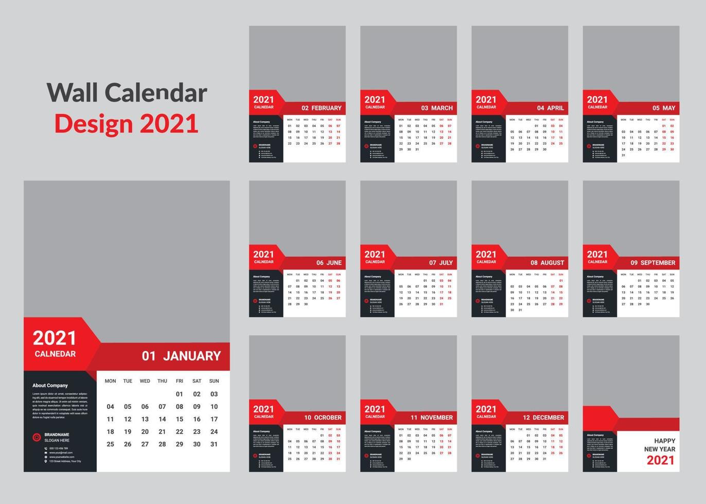 Wandkalender 2021 Vorlage vektor