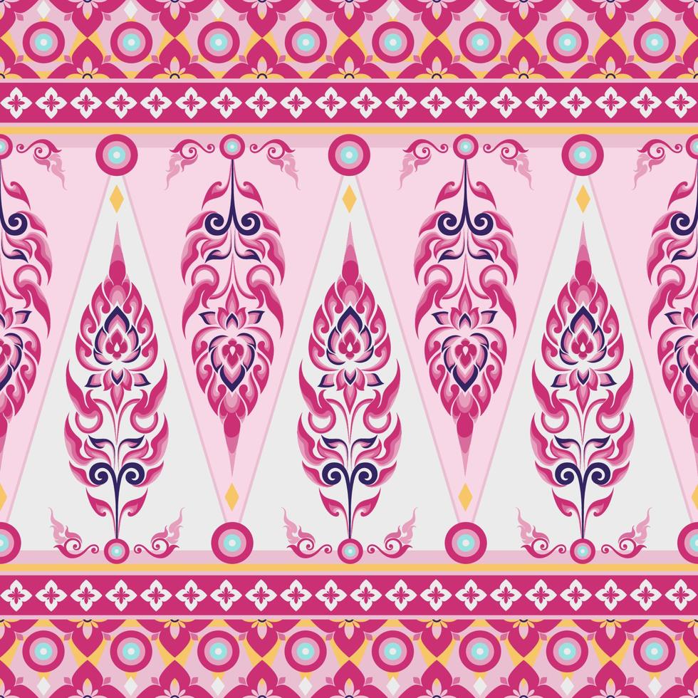 Zeitgenössisches Stoffmusterdesign hat thailändische Muster und geometrische Formen entwickelt. Die thailändische Kultur verwendet den rosa Farbton als Motiv für die Verwendung als Bordürendekoration auf Kleidungsstücken oder Verpackungen vektor