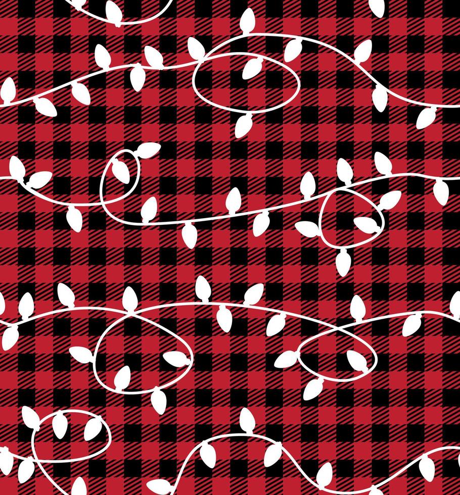 Girlande Weihnachten Glühbirnen. Vektor nahtlose Muster. weihnachts- und neujahrsmuster bei buffalo plaid. festlicher hintergrund für design und druck esp10