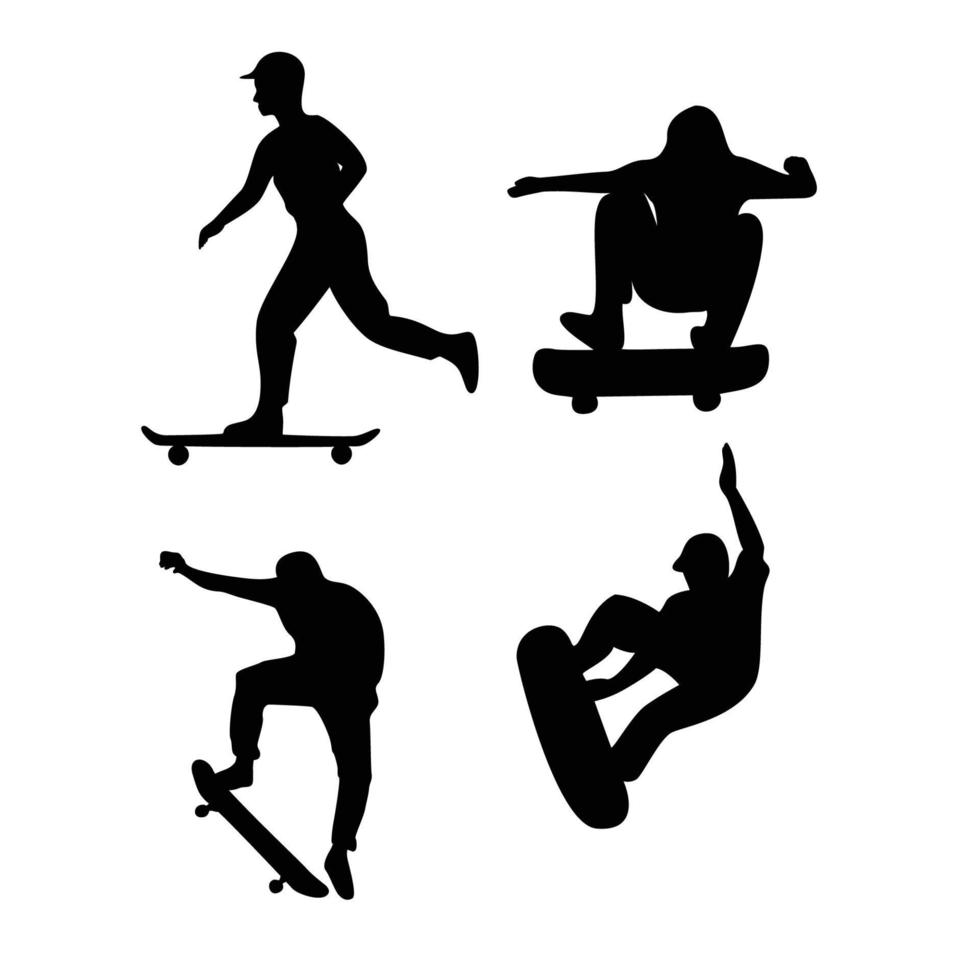 uppsättning av skateboard silhuett design illustration. extrem sport tecken och symbol. freestyle verkan man. vektor