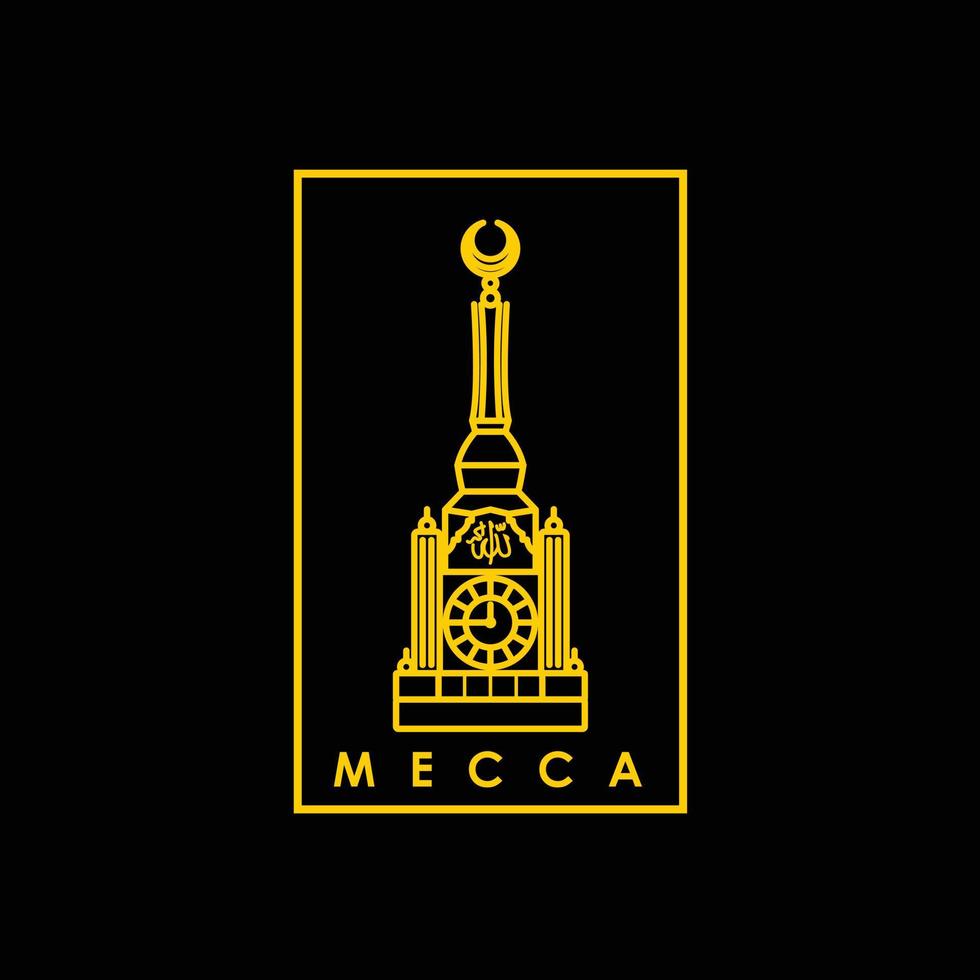 Goldenes Mekka Uhrturm-Logo-Design-Vektor-Illustration vektor