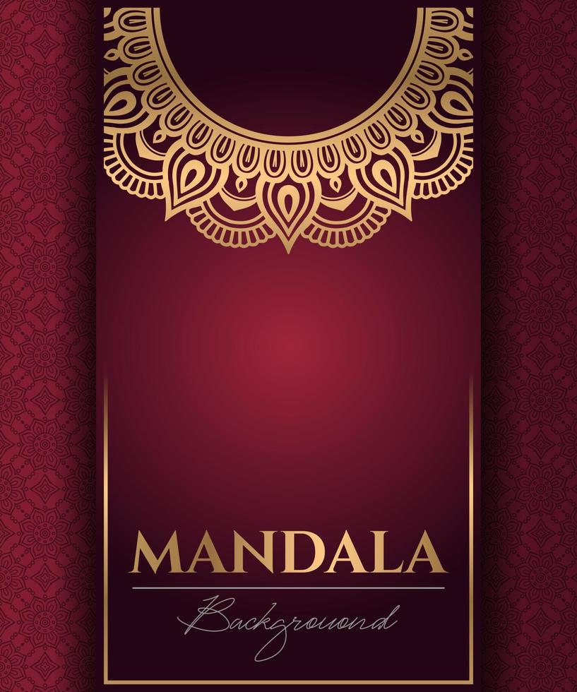abstrakte goldene Luxus-Mandala-Hintergrundvektorvorlage, kreisförmiges ornamentales Arabeskenmuster für Poster, Cover, Broschüre, Einladung, Flyer. roter Hintergrund mit ethnischen floralen Mandala-Elementen vektor