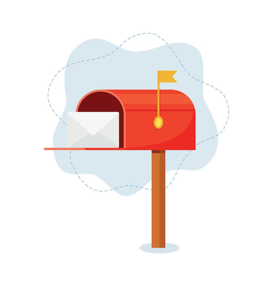 brevlåda vektor illustration isolerat på vit, platt posta kontor låda, röd post låda tecknad serie ikon