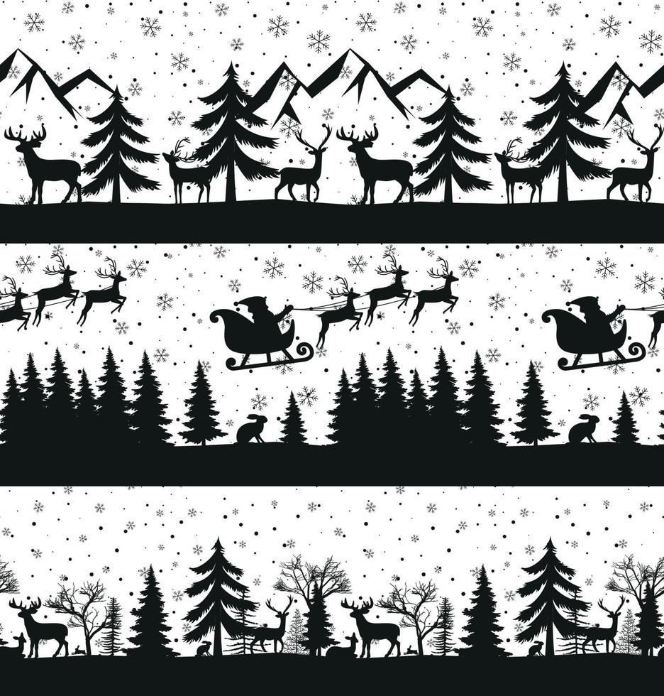 weihnachten nahtloses muster. Schnee Winterlandschaft mit Rehen. frohe weihnachten grußkarte. vektor