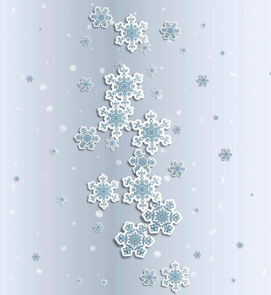 weihnachtsgrußkarte mit typdesign und dekorationen auf dem schneebedeckten blauen hintergrund. Vektor-Illustration. vektor