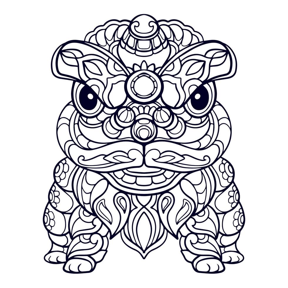 Löwentanzkarikatur-Mandalakunst lokalisiert auf weißem Hintergrund vektor