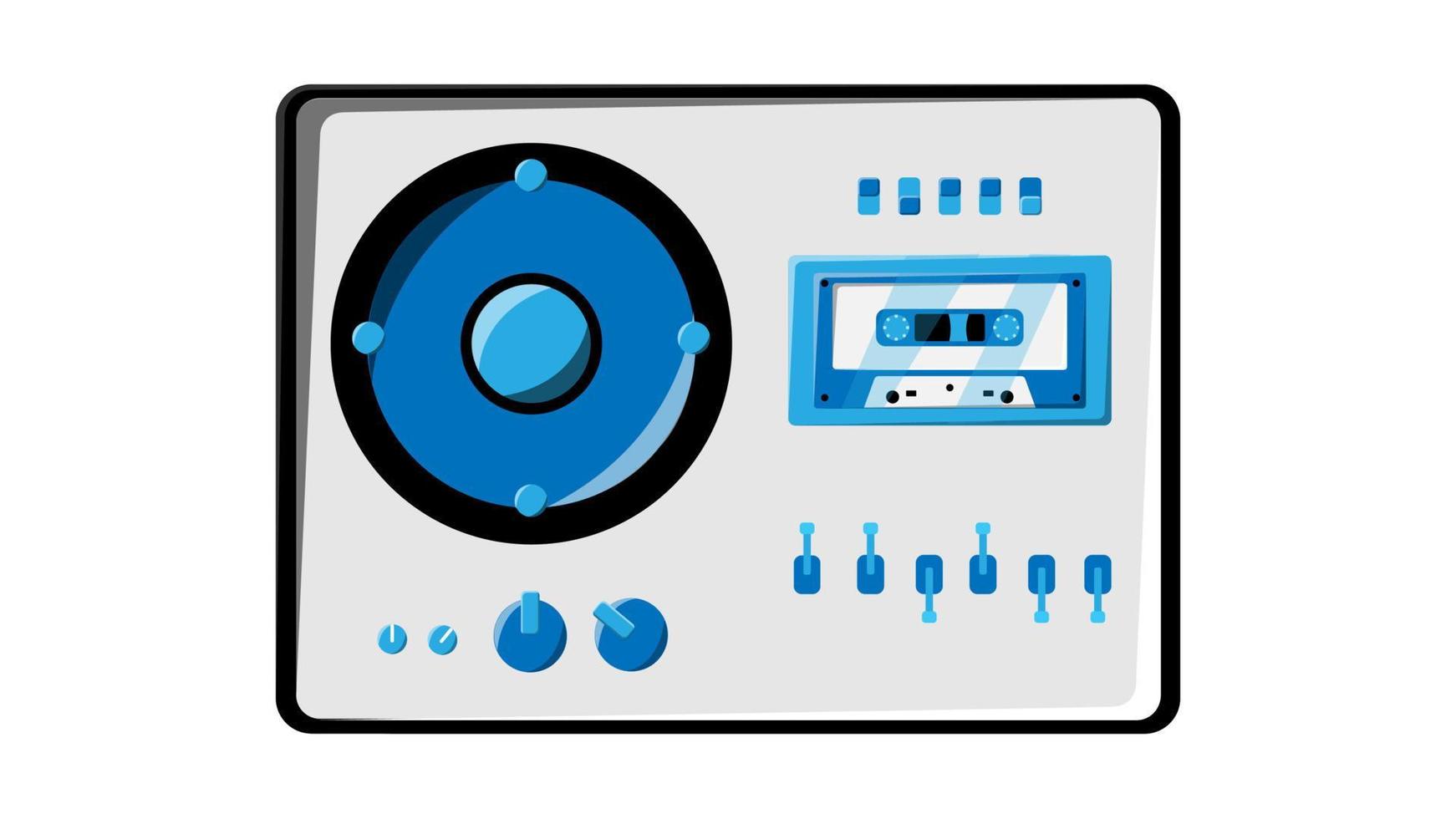 gammal retro årgång vit musik kassett tejp inspelare med magnetisk tejp på rullar och högtalare från de 70-talet, 80-tal, 90-tal. skön ikon. vektor illustration