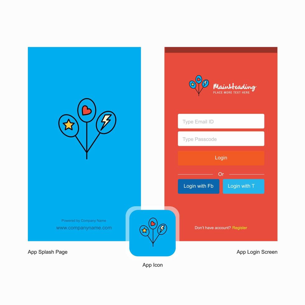 Firmenballons Startbildschirm und Login-Seiten-Design mit Logo-Vorlage Mobile Online-Business-Vorlage vektor