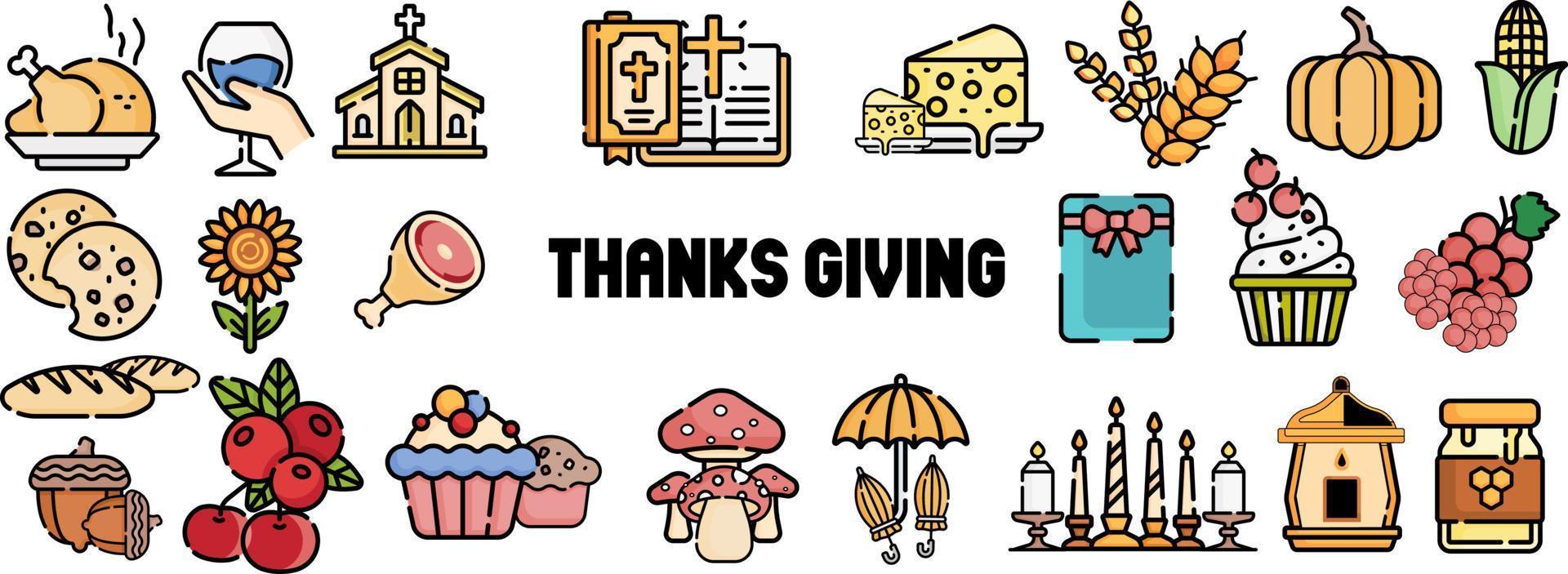 Thanksgiving-Symbole. große reihe von danksagungssymbolen. vektor