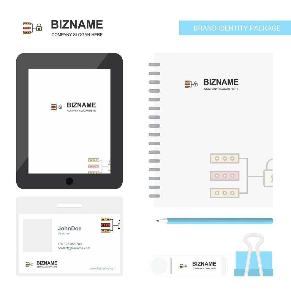 sicheres netzwerk business logo tab app tagebuch pvc mitarbeiterkarte und usb marke stationäre paketdesign vektorvorlage vektor