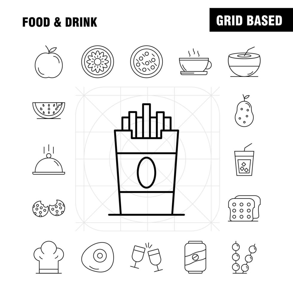 mat och dryck linje ikoner uppsättning för infographics mobil uxui utrustning och skriva ut design inkludera bröd mat limpa is grädde grädde mat äta ikon uppsättning vektor