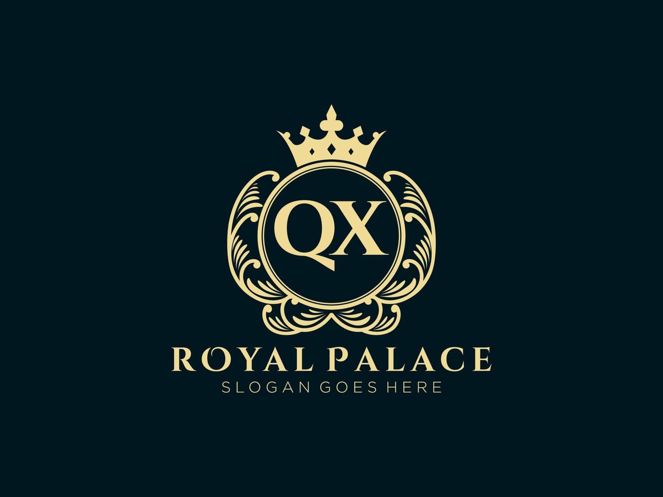 brev qx antik kunglig lyx victorian logotyp med dekorativ ram. vektor