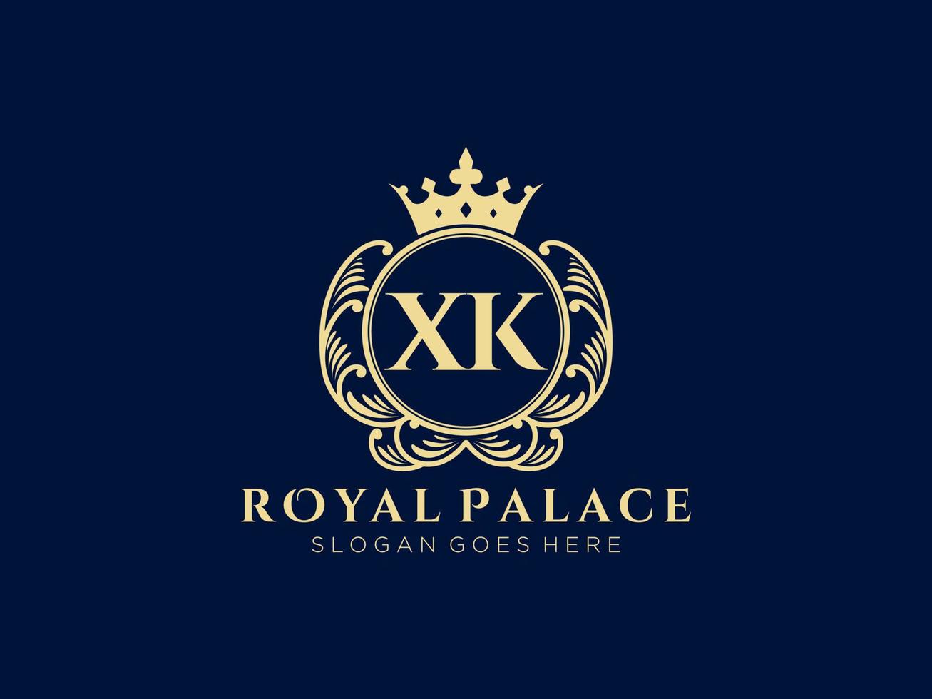 brev xk antik kunglig lyx victorian logotyp med dekorativ ram. vektor