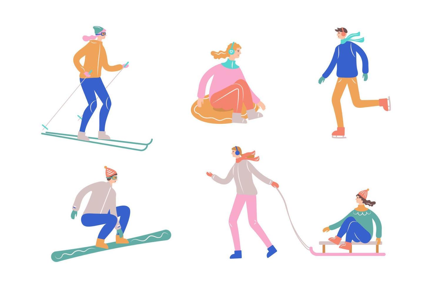 satz von illustrationen menschen beschäftigen sich mit wintersport. Vektor-Illustration vektor