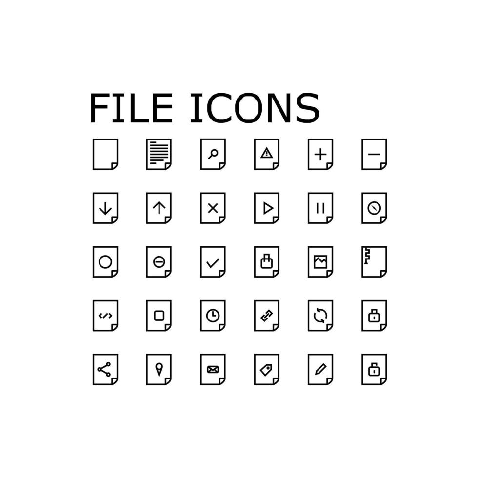 fil ikoner med svart vit översikt stil vektor