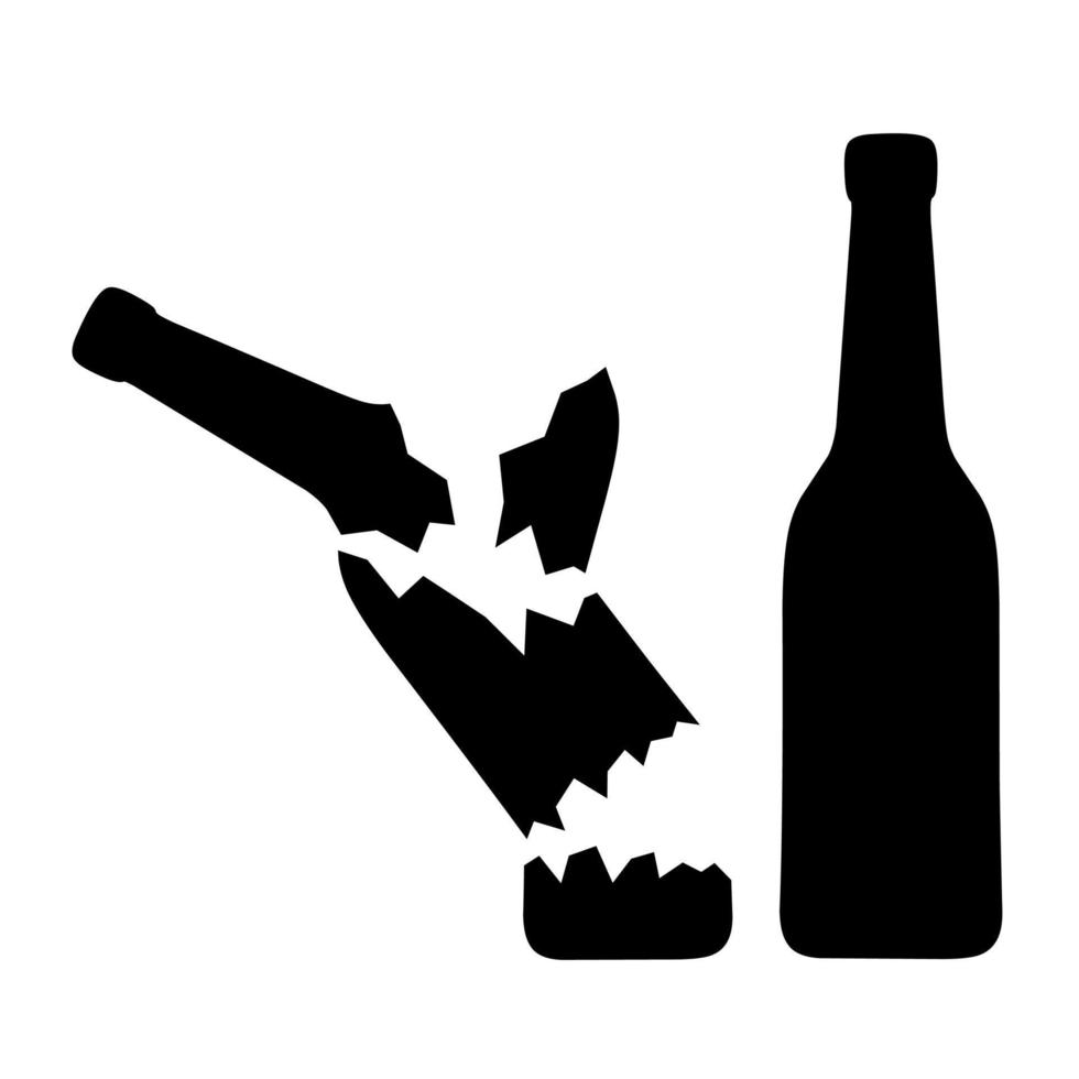 silhuett av en bruten flaska på en vit bakgrund. två svart flaskor intakt och bruten. bra för dryck och skräp behållare logotyper. vektor illustration