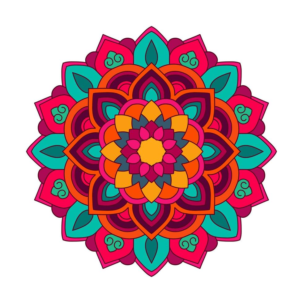 Farbmandalavektor-Illustrationsschablone, lokalisiertes handgezeichnetes Gekritzelmandala, ethnisches Mandala mit buntem Stammes-Ornament. vektor