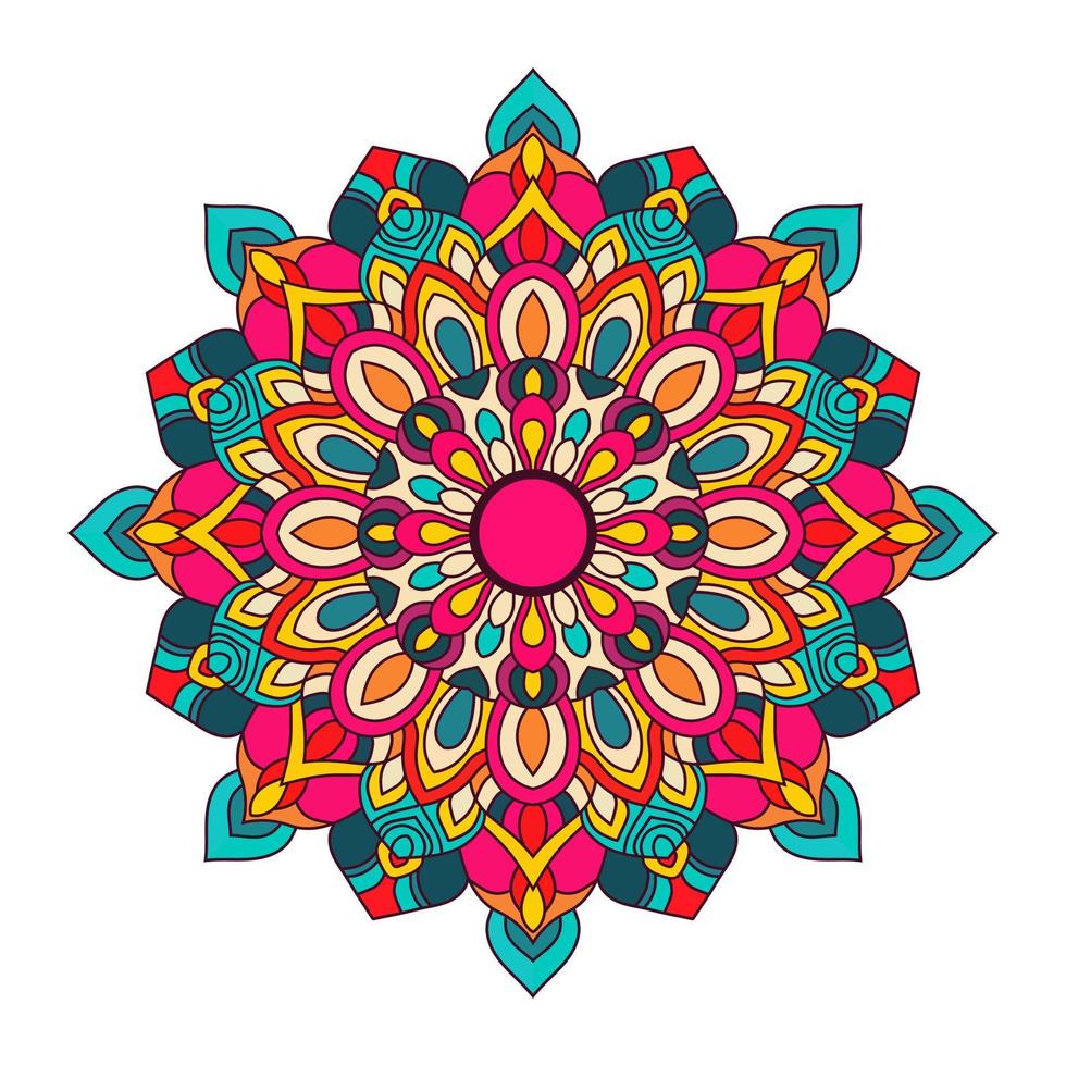 Farbmandalavektor-Illustrationsschablone, lokalisiertes handgezeichnetes Gekritzelmandala, ethnisches Mandala mit buntem Stammes-Ornament. vektor