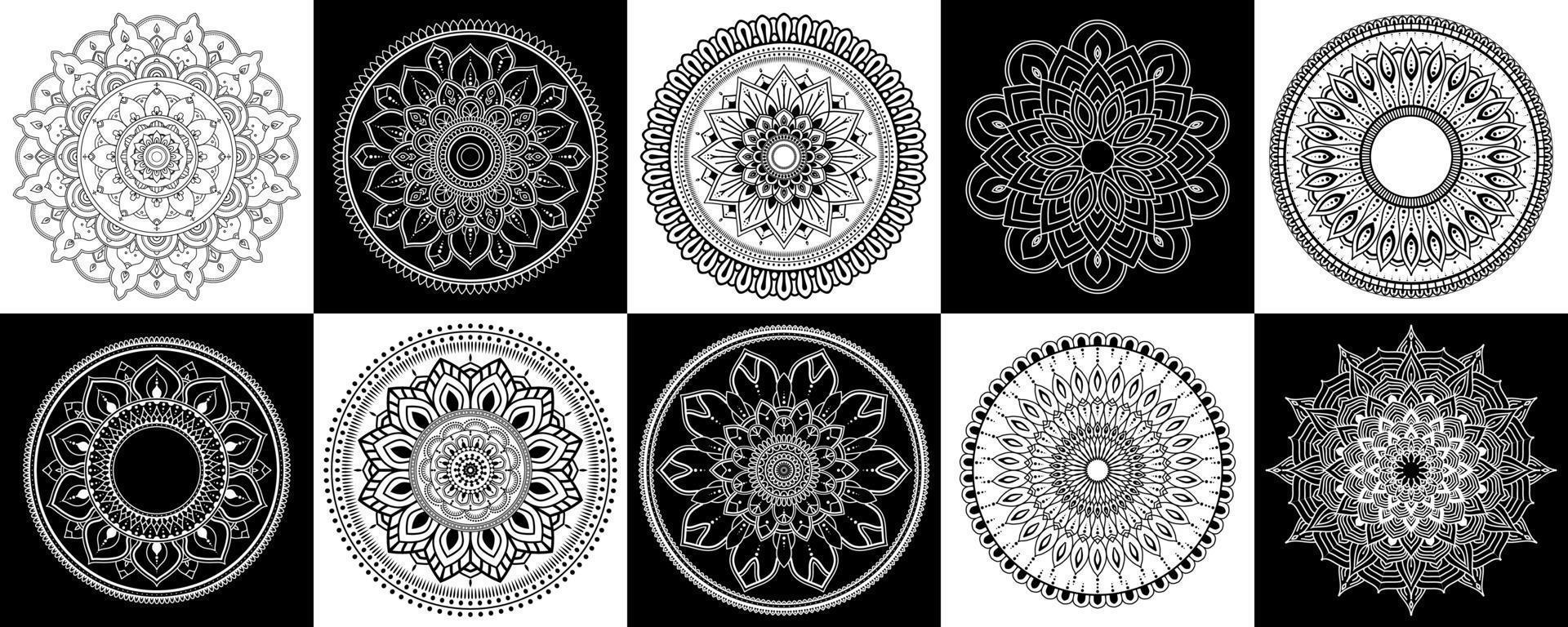 satz von zentangle mandalas, mandala für henna, mehendi, tätowierung, dekorative ethnische zierelemente, orientalische muster vektor