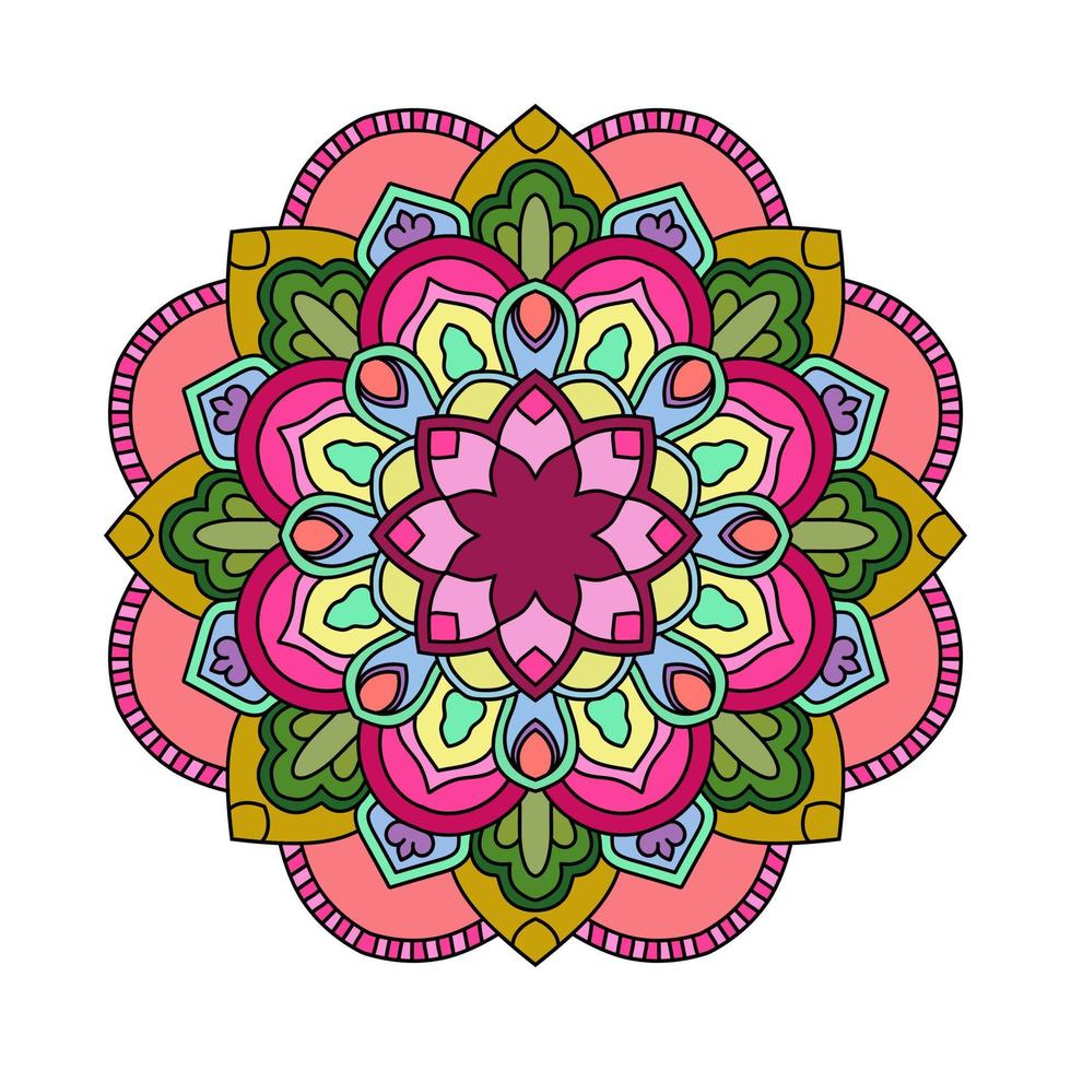 Farbmandalavektor-Illustrationsschablone, lokalisiertes handgezeichnetes Gekritzelmandala, ethnisches Mandala mit buntem Stammes-Ornament. vektor