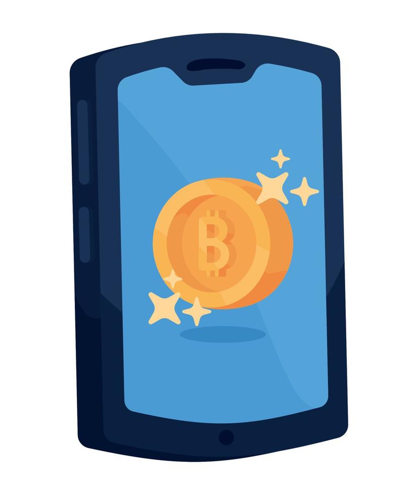 gyllene bitcoin i smartphone vektor